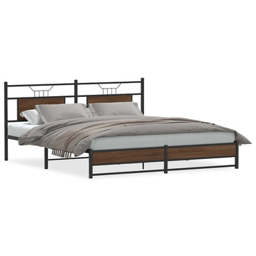 vidaXL Metallbett ohne Matratze Braun Eichen-Optik 180x200 cm