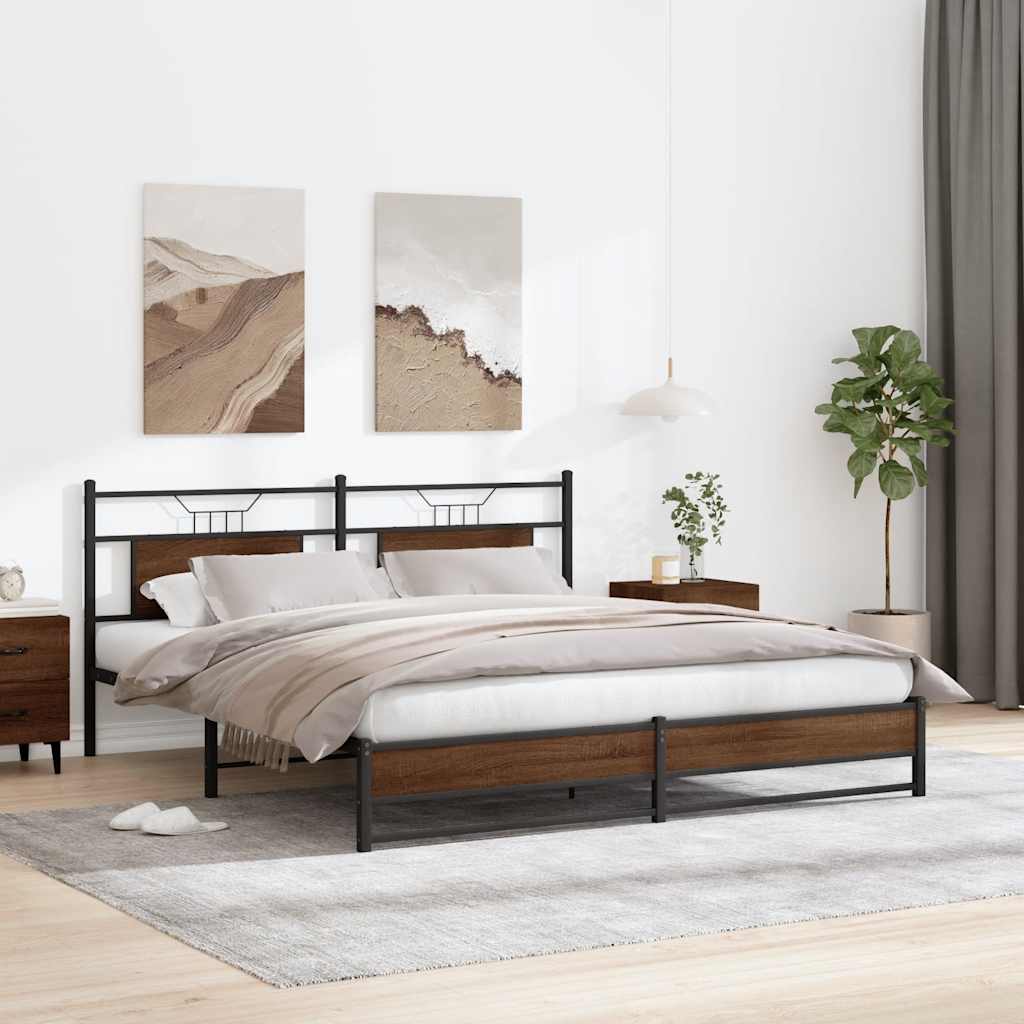 vidaXL Metallbett ohne Matratze Braun Eichen-Optik 180x200 cm