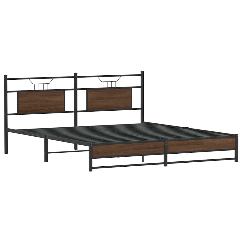 vidaXL Metallbett ohne Matratze Braun Eichen-Optik 180x200 cm