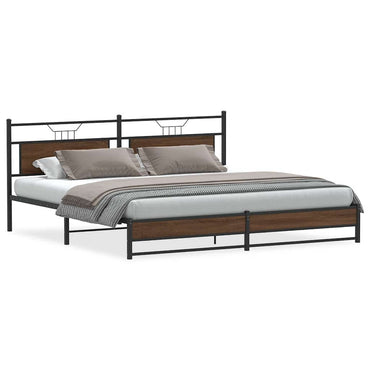vidaXL Metallbett ohne Matratze Braun Eichen-Optik 193x201 cm