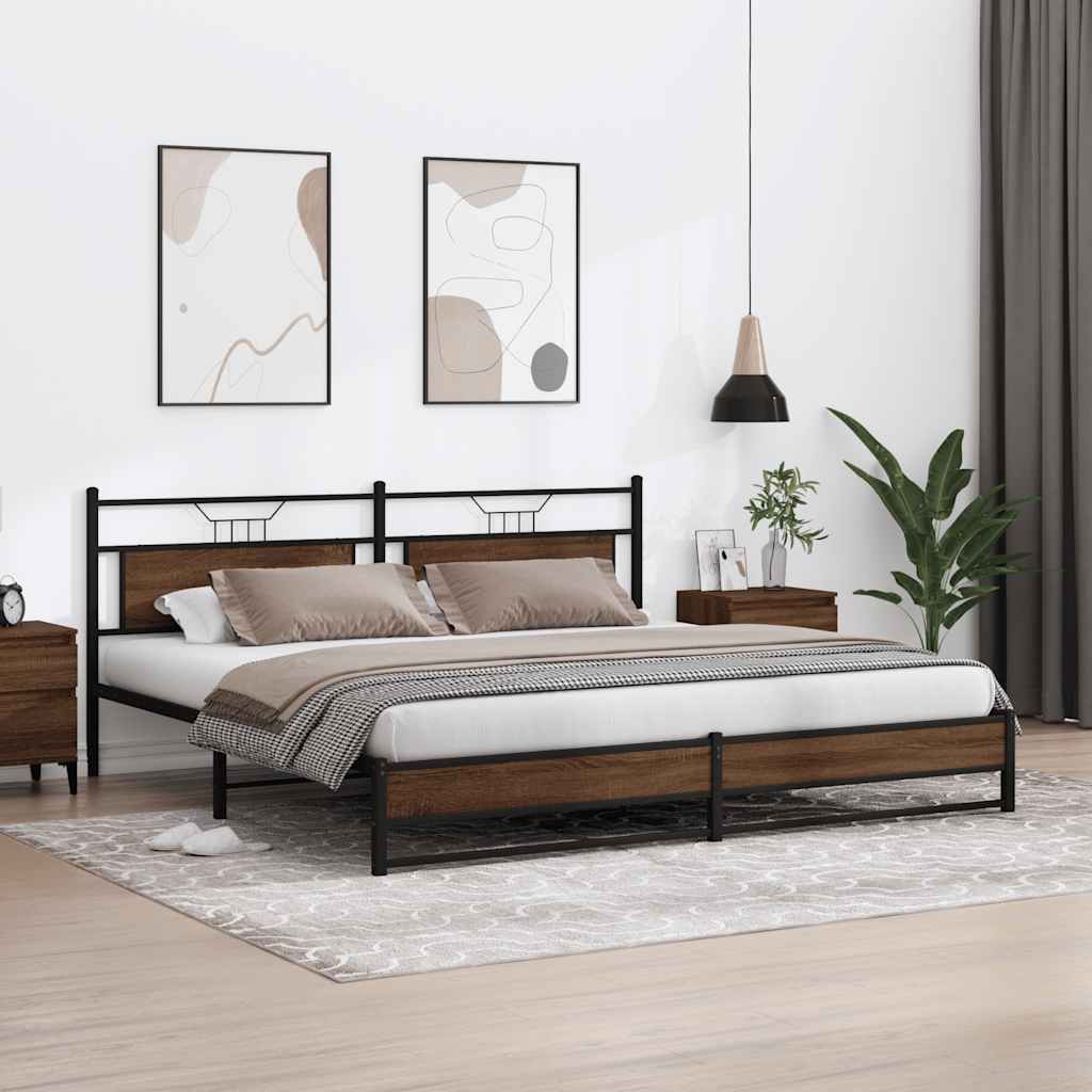 vidaXL Metallbett ohne Matratze Braun Eichen-Optik 193x201 cm