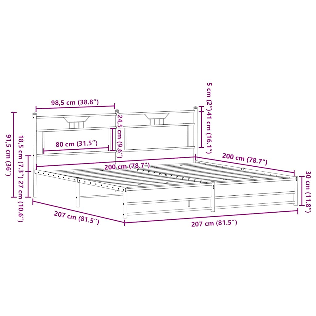 Metallbett ohne Matratze Braun Eichen-Optik 200x200 cm