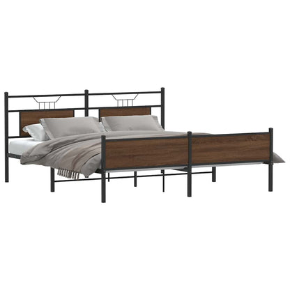 vidaXL Metallbett ohne Matratze Braun Eichen-Optik 160x200 cm