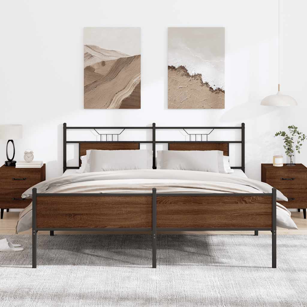 vidaXL Metallbett ohne Matratze Braun Eichen-Optik 160x200 cm