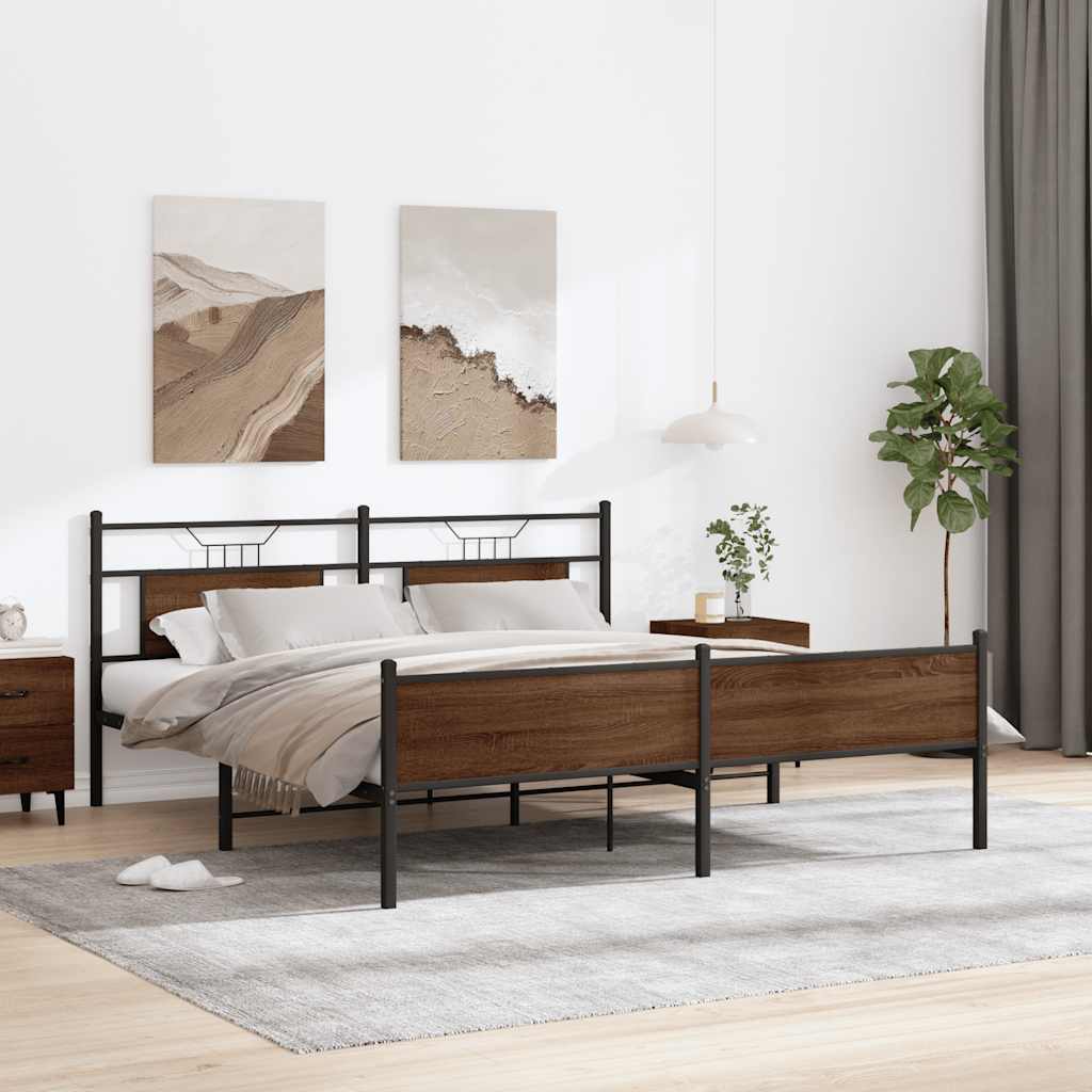 vidaXL Metallbett ohne Matratze Braun Eichen-Optik 180x200 cm