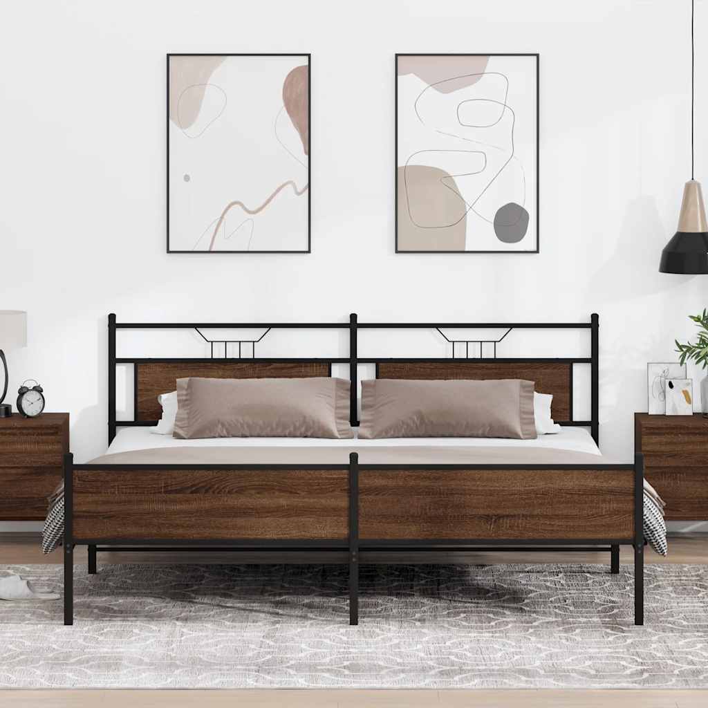 Metallbett ohne Matratze Braun Eichen-Optik 193x201 cm