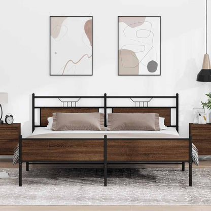 Metallbett ohne Matratze Braun Eichen-Optik 193x201 cm