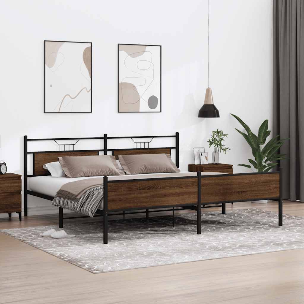 vidaXL Lit en métal sans matelas Marron aspect chêne 200x200 cm
