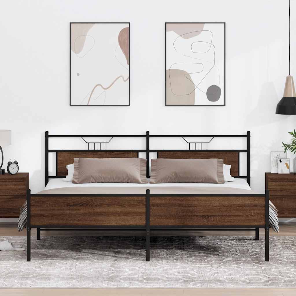 Metallbett ohne Matratze Braun Eichen-Optik 200x200 cm