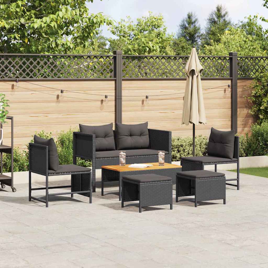 Gartensofa-set mit Kissen 6 pcs Schwarz Poly-Rattan
