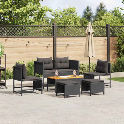 Gartensofa-set mit Kissen 6 pcs Schwarz Poly-Rattan