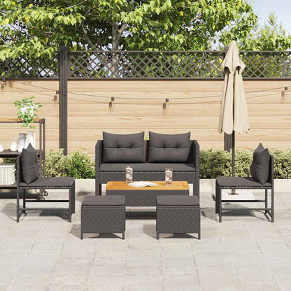 Gartensofa-set mit Kissen 6 pcs Schwarz Poly-Rattan