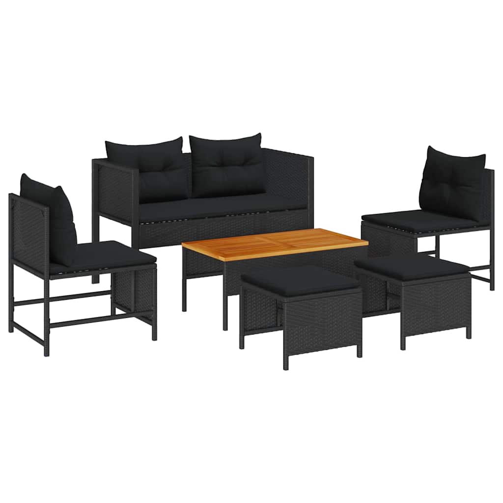 Gartensofa-set mit Kissen 6 pcs Schwarz Poly-Rattan