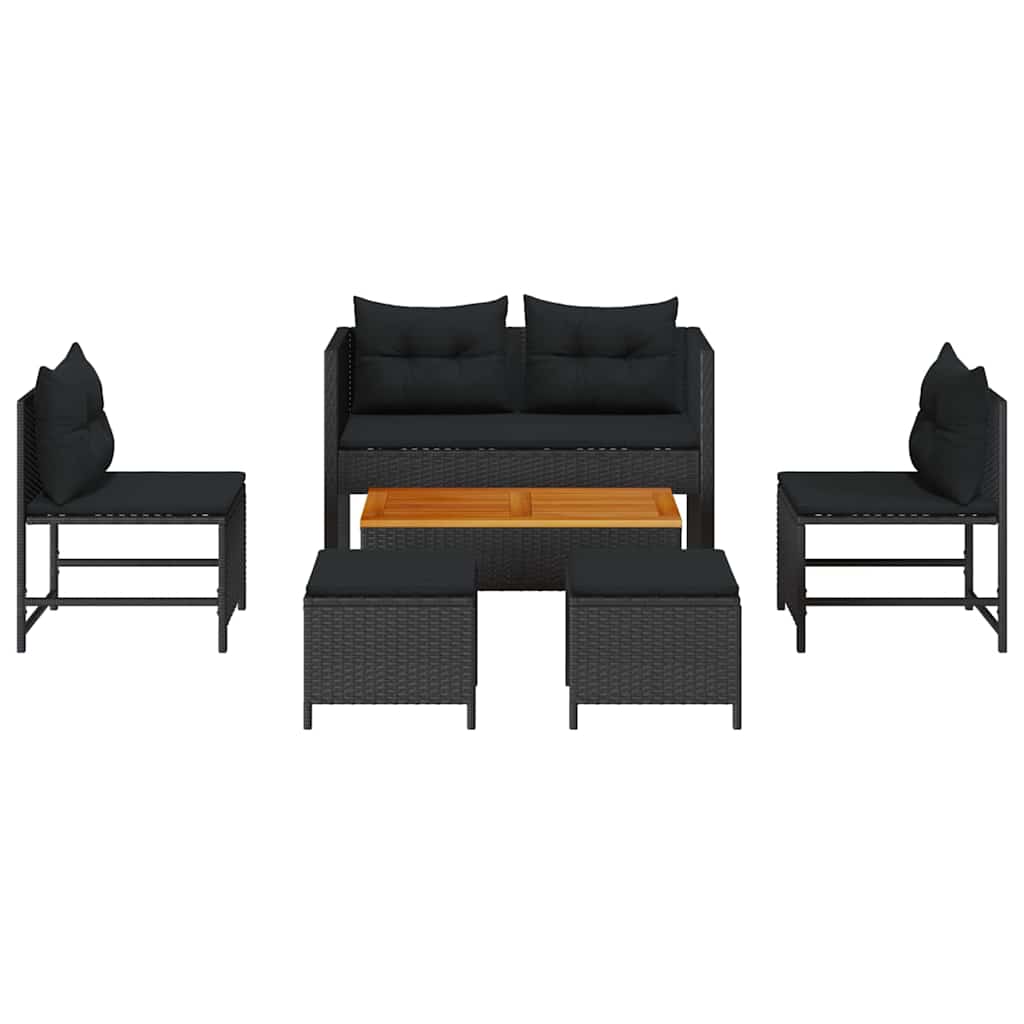 Gartensofa-set mit Kissen 6 pcs Schwarz Poly-Rattan