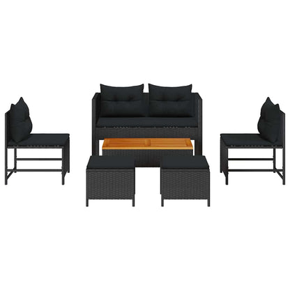 Gartensofa-set mit Kissen 6 pcs Schwarz Poly-Rattan