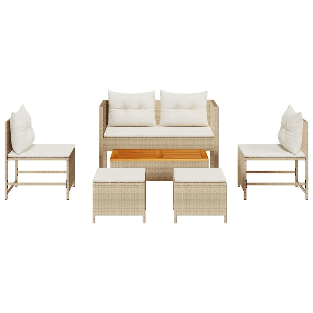 Gartensofa-set mit Kissen 6 pcs Beige und Creme Poly-Rattan