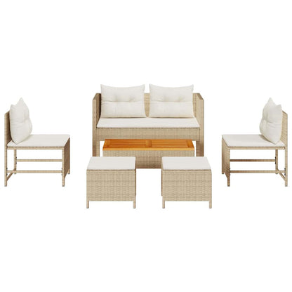 Gartensofa-set mit Kissen 6 pcs Beige und Creme Poly-Rattan