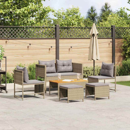 Gartensofa-set mit Kissen 6 pcs Beige und Hellgrau Poly-Rattan