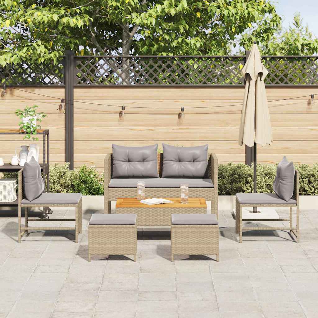 Gartensofa-set mit Kissen 6 pcs Beige und Hellgrau Poly-Rattan