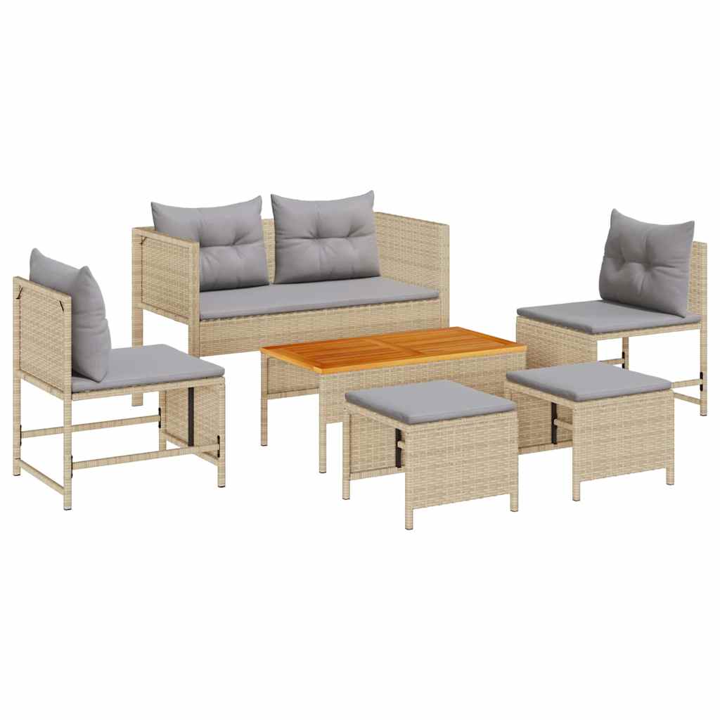 Gartensofa-set mit Kissen 6 pcs Beige und Hellgrau Poly-Rattan