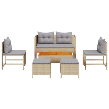 Gartensofa-set mit Kissen 6 pcs Beige und Hellgrau Poly-Rattan
