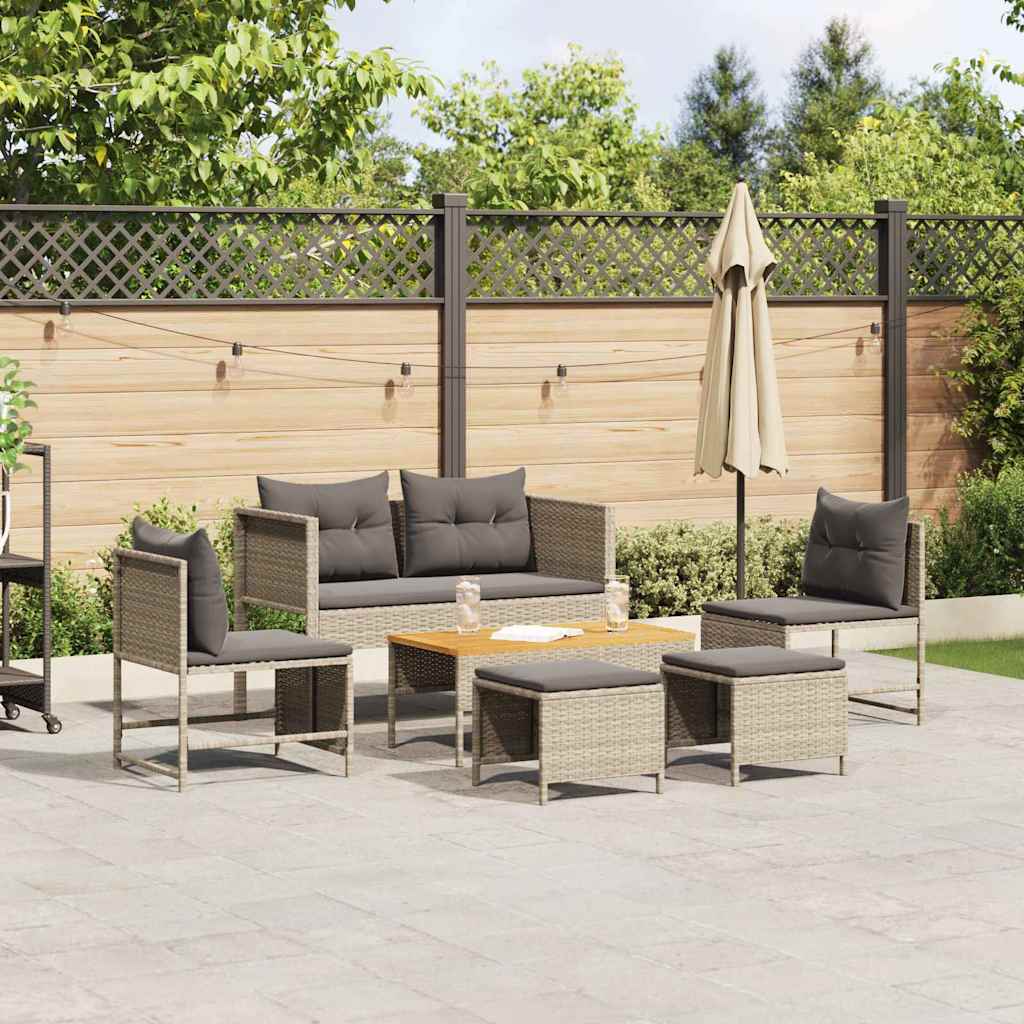Gartensofa-set 6 pcs Hellgrau und Dunkelgrau Poly-Rattan