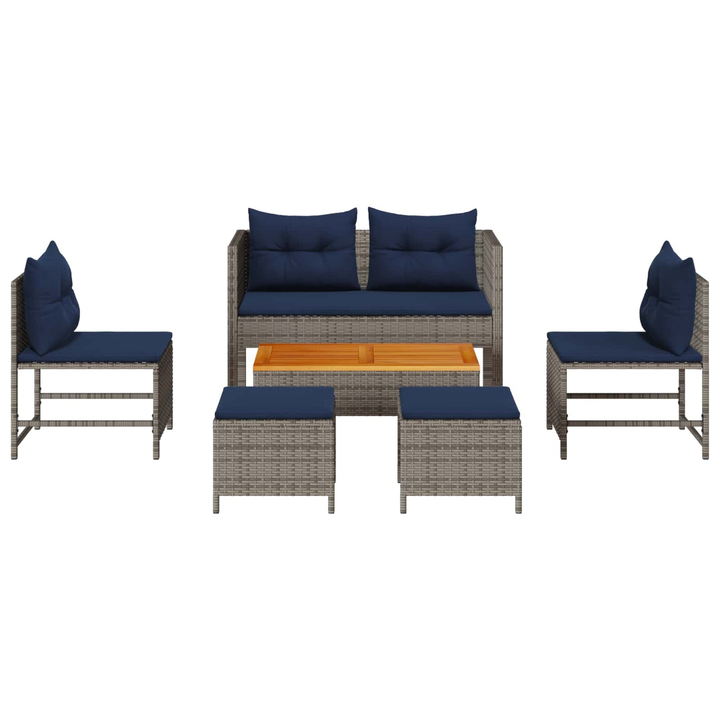 Gartensofa-set mit Kissen 6 pcs Grau und Marineblau Poly-Rattan