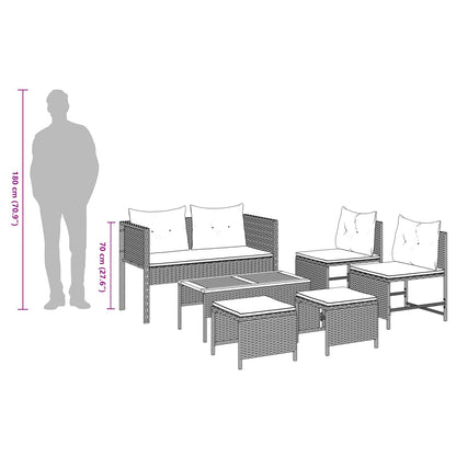 Gartensofa-set mit Kissen 6 pcs Grau und Marineblau Poly-Rattan