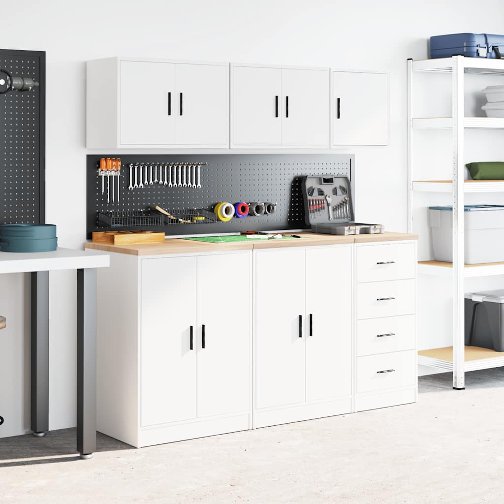 vidaXL Garagen-Wandschrank Weiß Holzwerkstoff