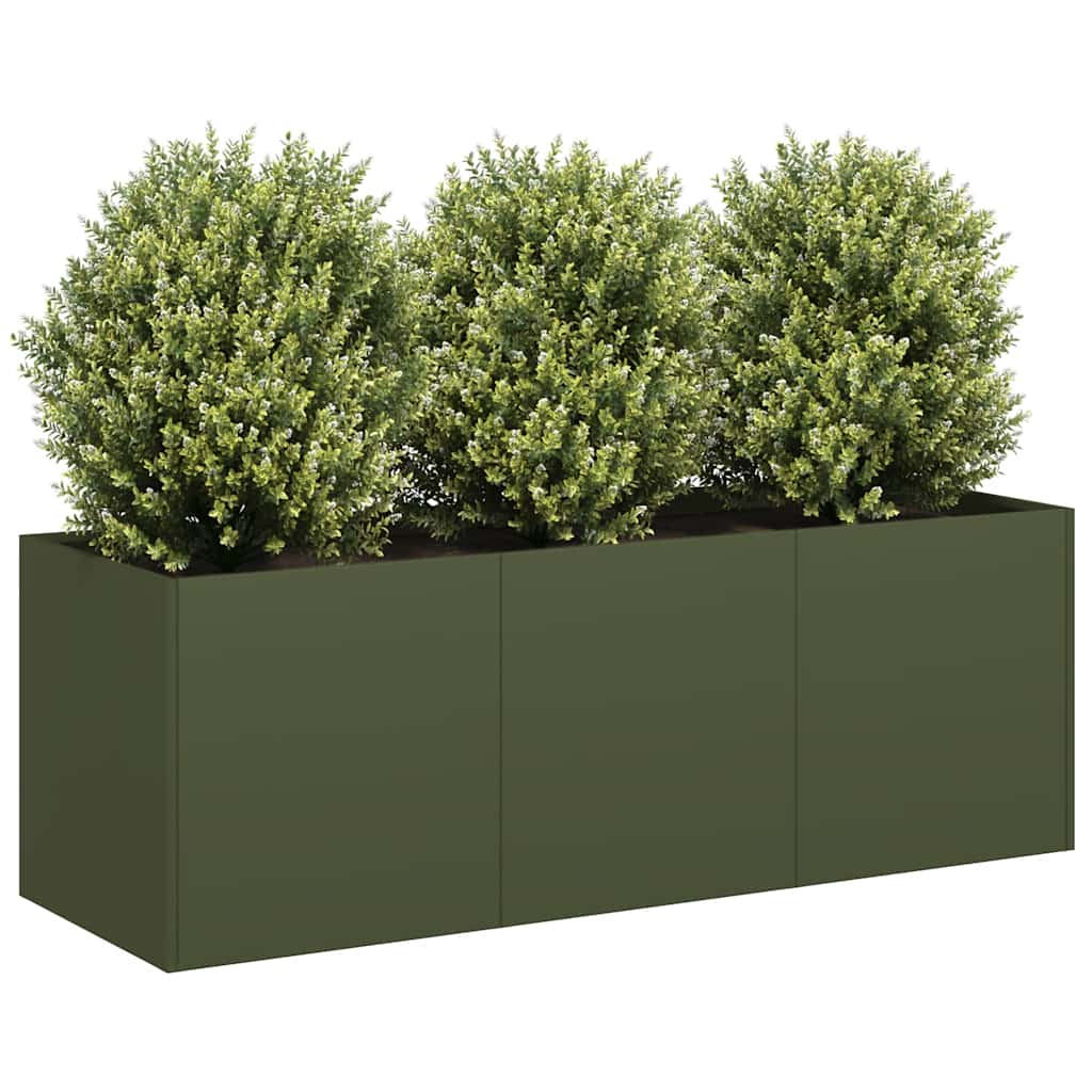 vidaXL Pflanzkübel Olivgrün 120x40x40 cm Kaltgewalzter Stahl
