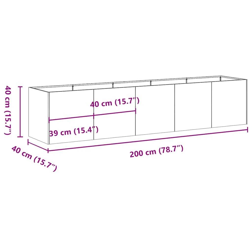 vidaXL Pflanzkübel Rostig 200x40x40 cm Wetterfester Stahl