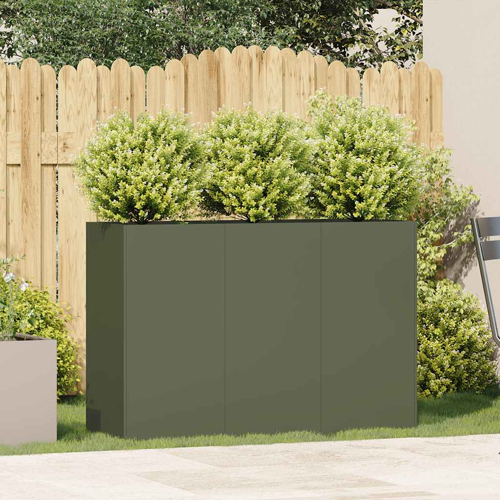 vidaXL Pflanzkübel Olivgrün 120x40x80 cm Kaltgewalzter Stahl