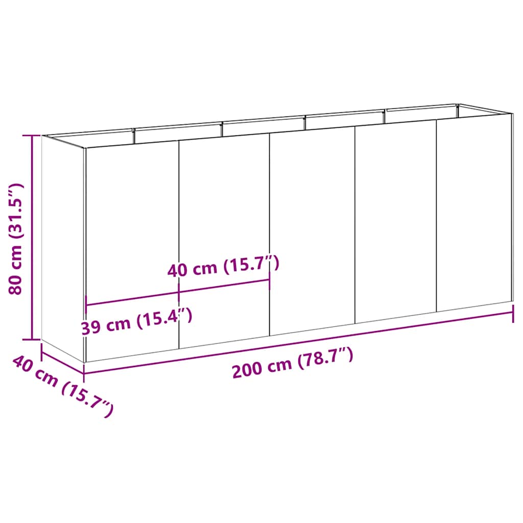 vidaXL Pflanzkübel Weiß 200x40x80 cm Kaltgewalzter Stahl