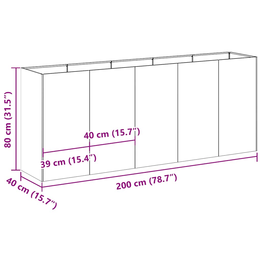 vidaXL Pflanzkübel Rostig 200x40x80 cm Wetterfester Stahl