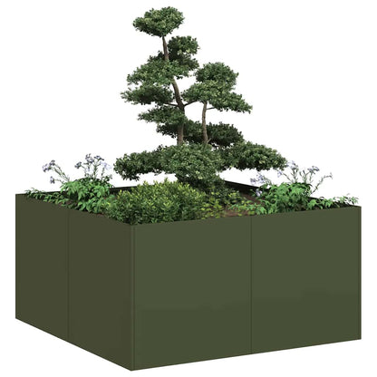 vidaXL Pflanzkübel Olivgrün 80x80x40 cm Kaltgewalzter Stahl