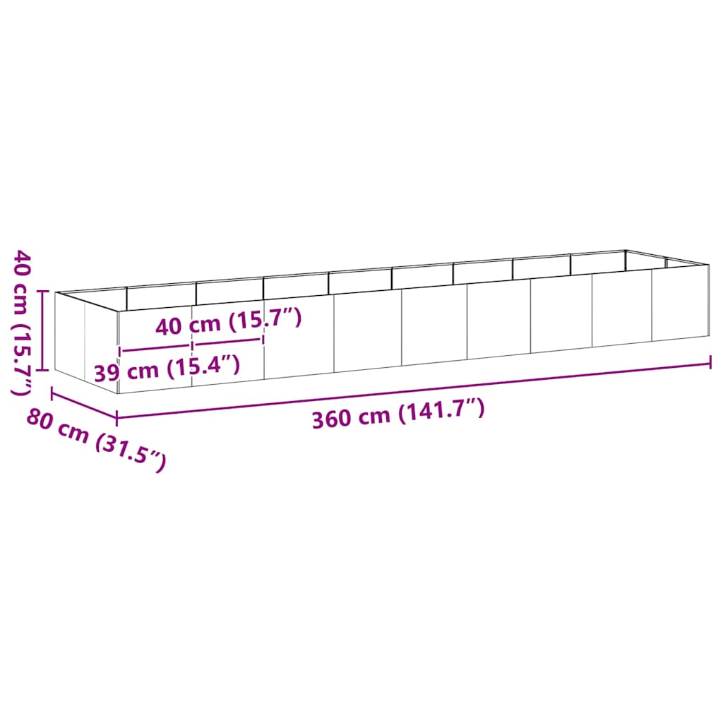 vidaXL Pflanzgefäß Anthrazit 360x80x40 cm Stahl