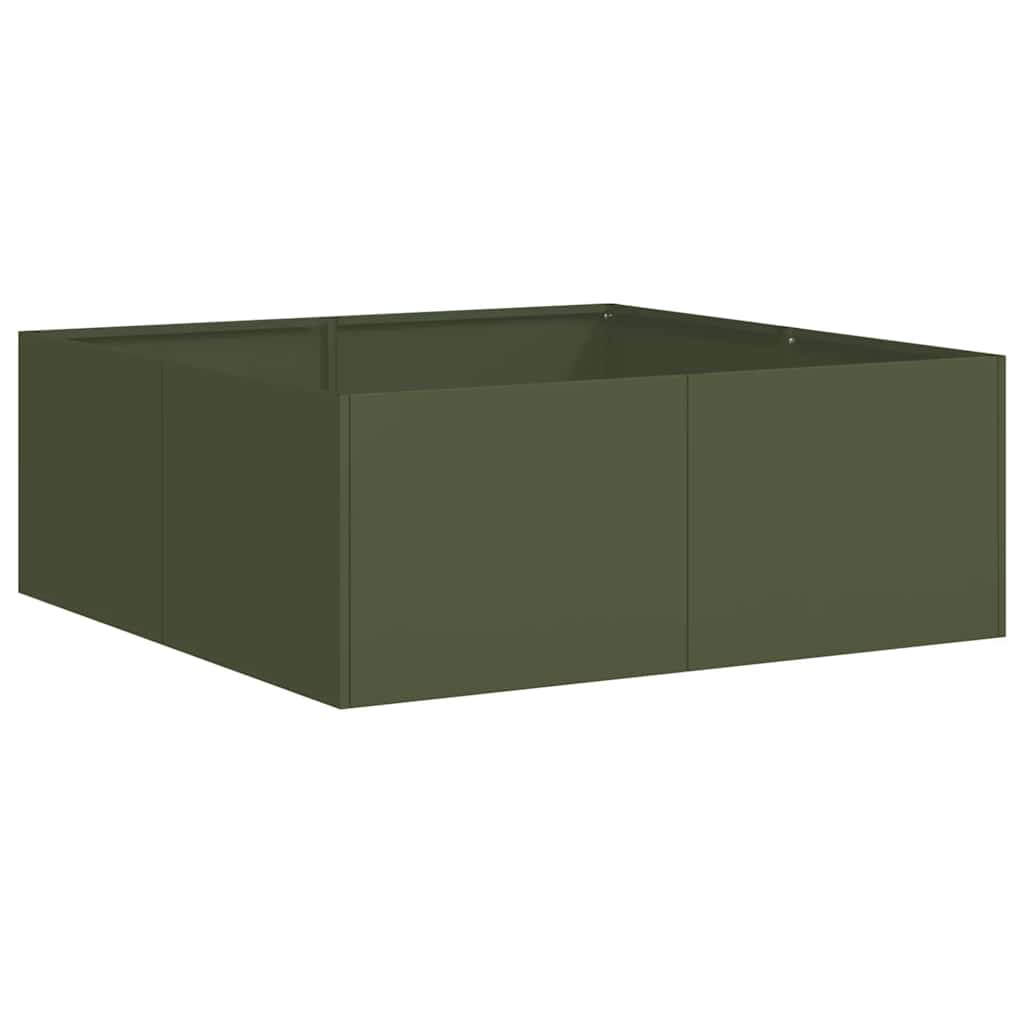 vidaXL Pflanzkübel Olivgrün 80x80x30 cm Stahl