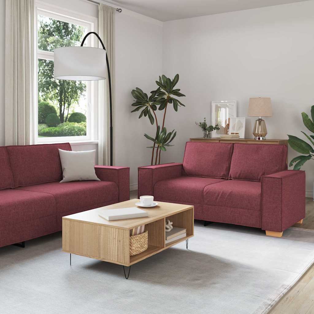 vidaXL Sofa 3 pcs Weinrot Leinenmischgewebe