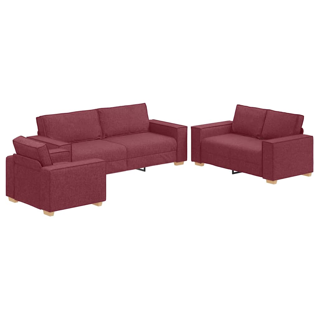 vidaXL Sofa 3 pcs Weinrot Leinenmischgewebe