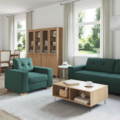 vidaXL Sofa 3 pcs Dunkelgrün Leinenmischgewebe