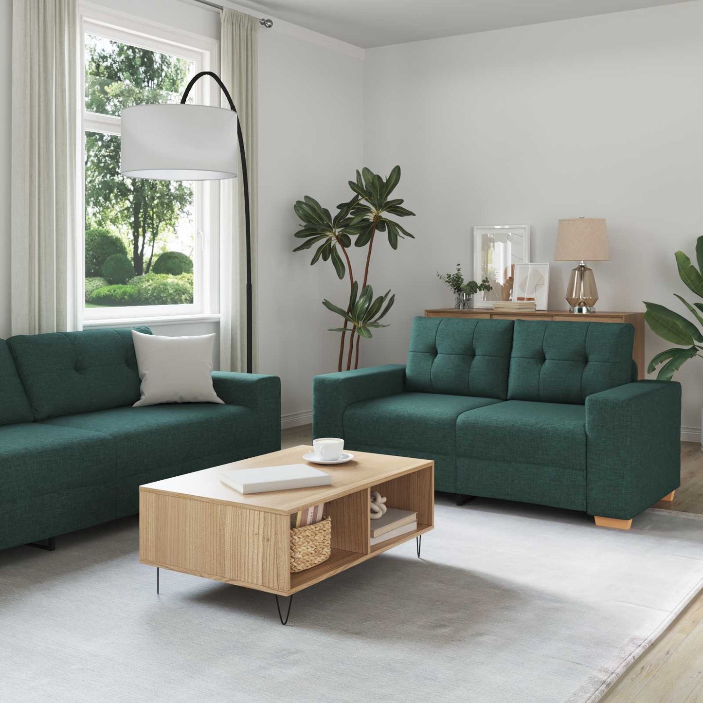 vidaXL Sofa 3 pcs Dunkelgrün Leinenmischgewebe