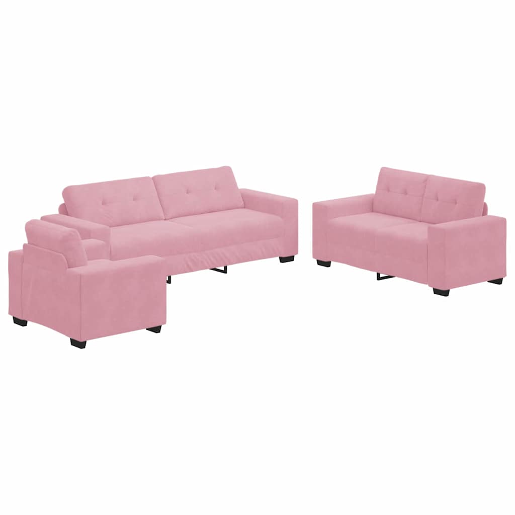 vidaXL Sofa Set 3 pcs Rosa 221 x 80 x 80 cm Samt