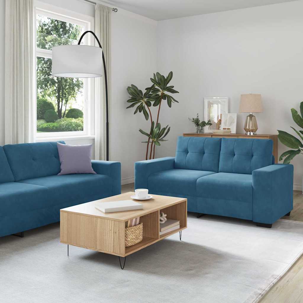 Sofa Set 3 pcs Blau 221 x 80 x 80 cm Samt