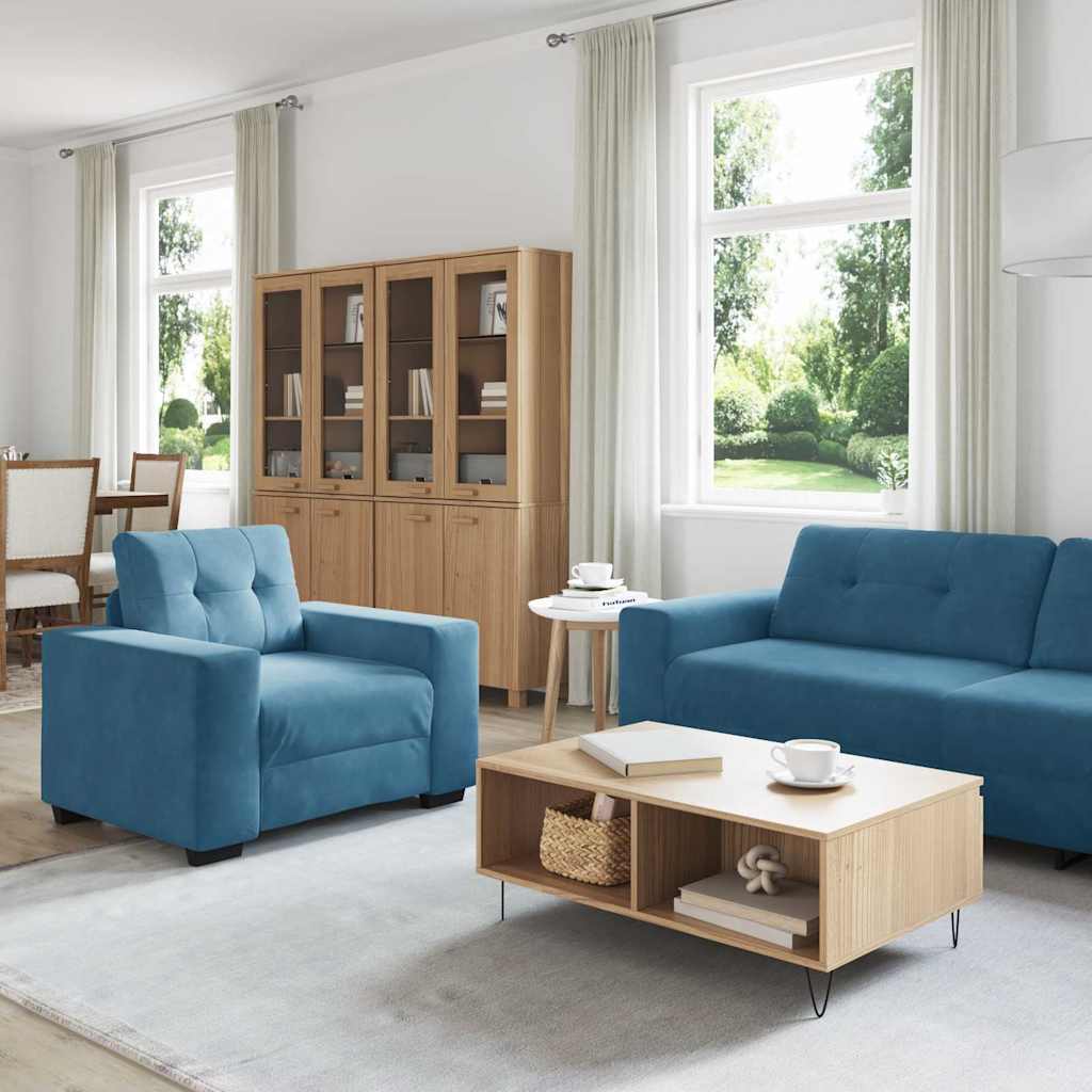 Sofa Set 3 pcs Blau 221 x 80 x 80 cm Samt