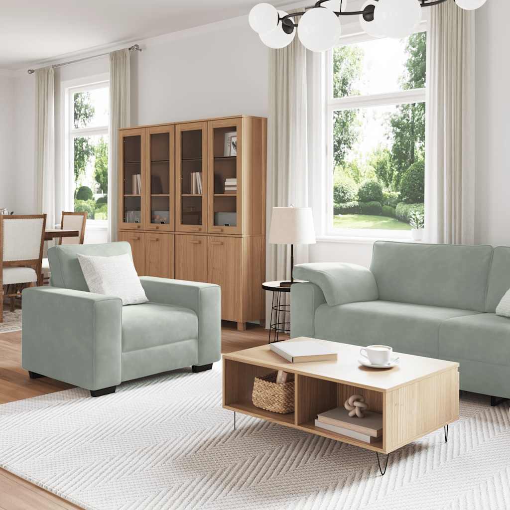 vidaXL 3-tlg. Sofagarnitur mit Kissen Hellgrau Samt
