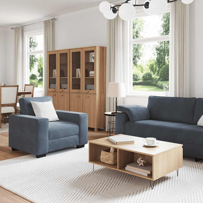 3-tlg. Sofagarnitur mit Kissen Dunkelgrau Samt