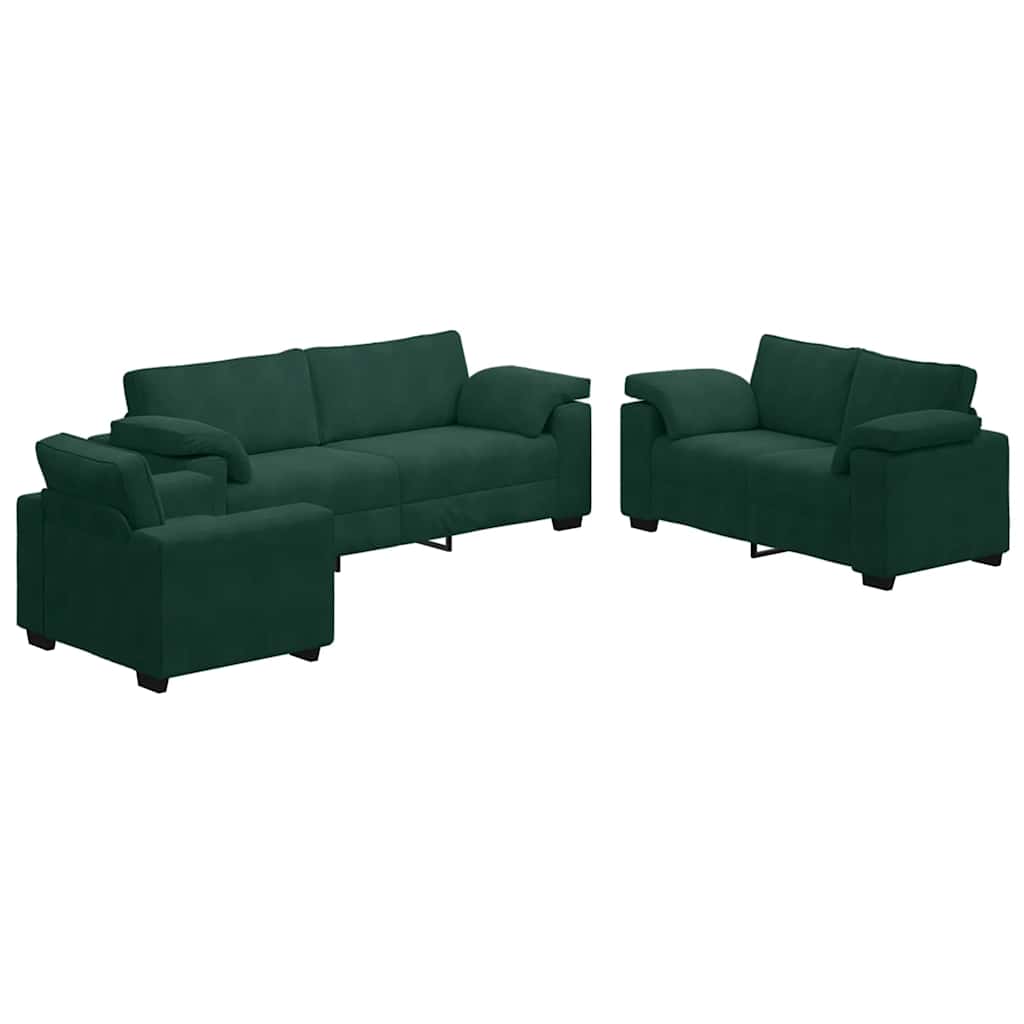 vidaXL Ensemble de canapés 3 pièces avec coussins Velours vert foncé