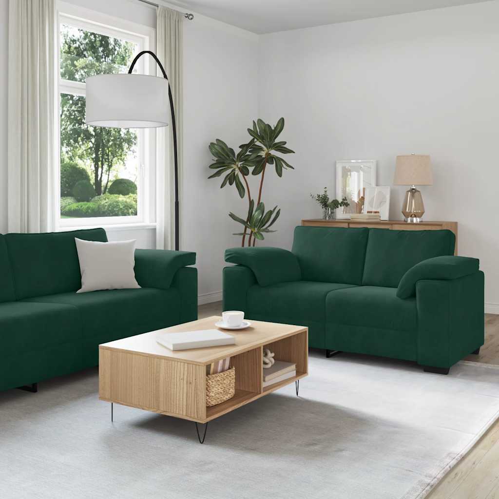 vidaXL Ensemble de canapés 3 pièces avec coussins Velours vert foncé