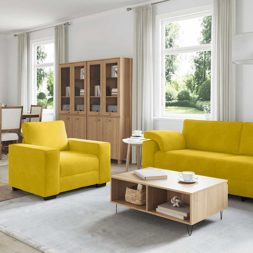 vidaXL 3-tlg. Sofagarnitur mit Kissen Gelb Samt
