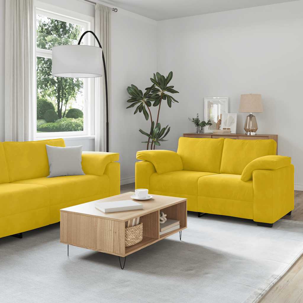 vidaXL 3-tlg. Sofagarnitur mit Kissen Gelb Samt